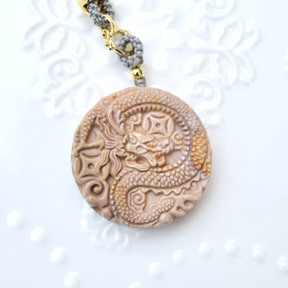 3 for $30 Circle Dragon Pendant Necklace - Jasper - Adjustable Rope Necklace